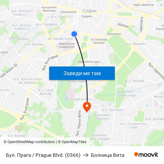 Бул. Прага / Prague Blvd. (0366) to Болница Вита map