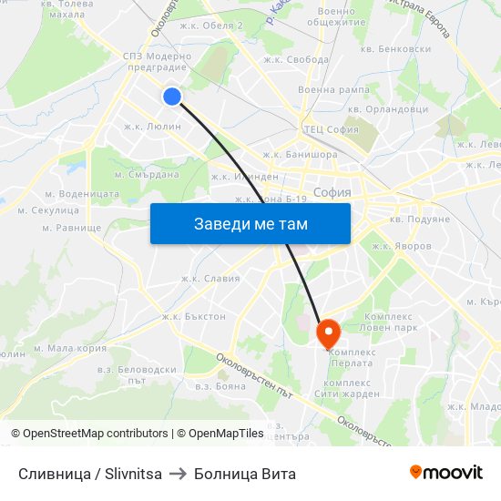 Сливница / Slivnitsa to Болница Вита map