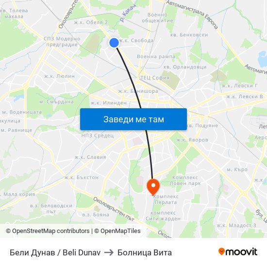Бели Дунав / Beli Dunav to Болница Вита map