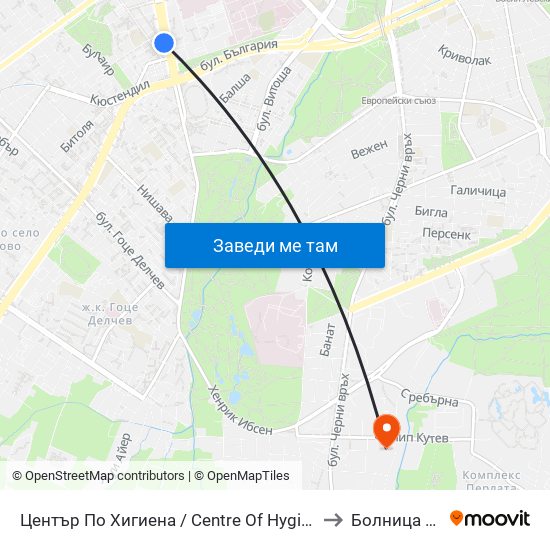 Център По Хигиена / Centre Of Hygiene (2343) to Болница Вита map