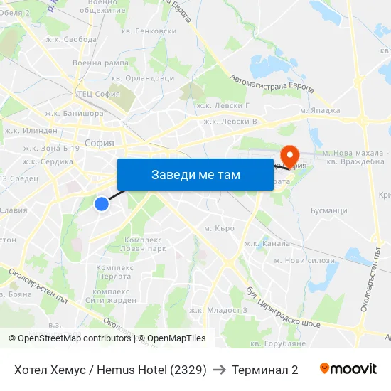 Ⓜ️ Хотел Хемус / Hemus Hotel (2329) to Терминал 2 map