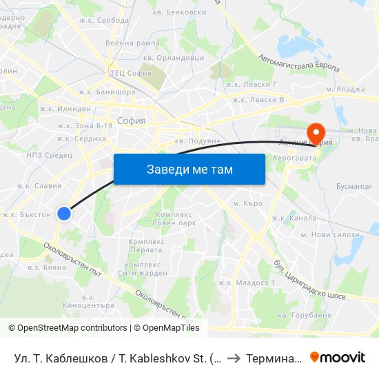Ул. Т. Каблешков / T. Kableshkov St. (2213) to Терминал 2 map