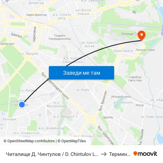 Читалище Д. Чинтулов / D. Chintulov Library (2366) to Терминал 2 map