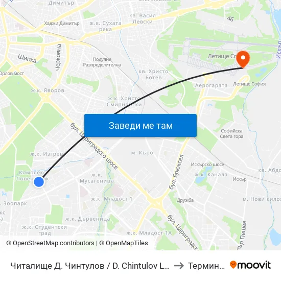 📚 Читалище Д. Чинтулов / D. Chintulov Library (2365) to Терминал 2 map