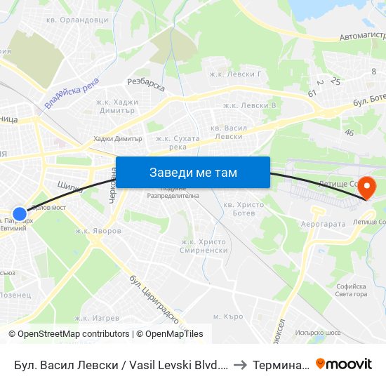 Бул. Васил Левски / Vasil Levski Blvd. (0300) to Терминал 2 map