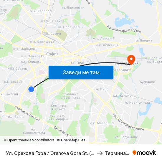 Ул. Орехова Гора / Orehova Gora St. (2089) to Терминал 2 map