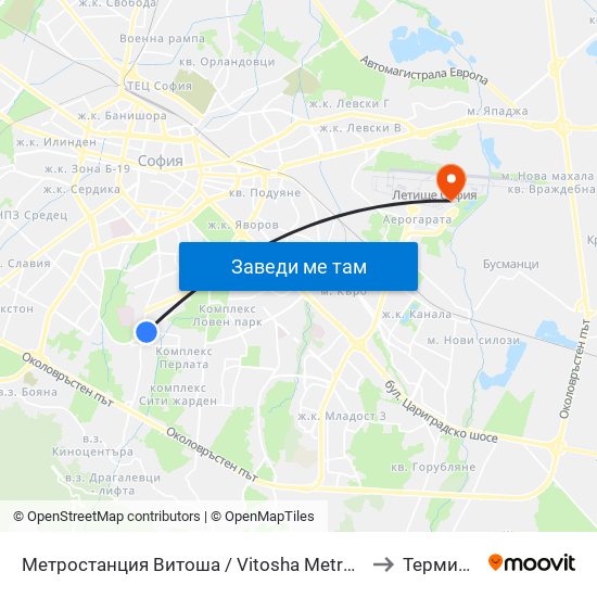 Метростанция Витоша / Vitosha Metro Station (0909) to Терминал 2 map