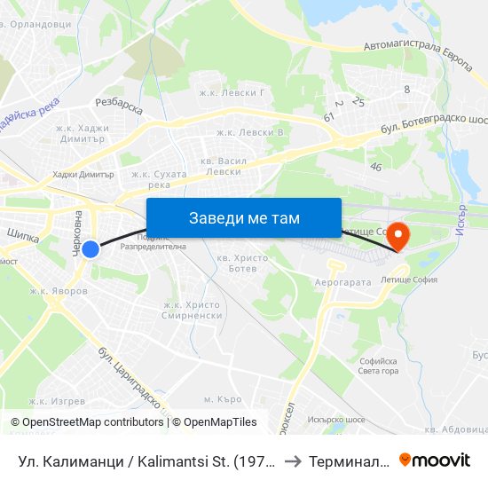 Ул. Калиманци / Kalimantsi St. (1972) to Терминал 2 map