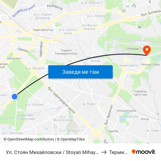 Ул. Стоян Михайловски / Stoyan Mihaylovski St. (2692) to Терминал 2 map