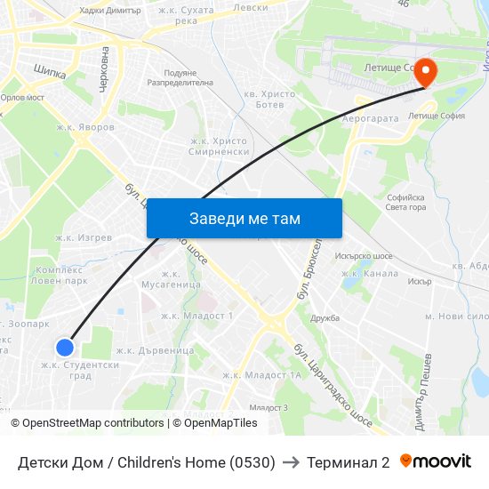 Детски Дом / Children's Home (0530) to Терминал 2 map