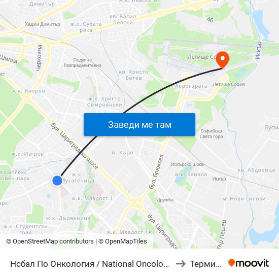 Нсбал По Онкология / National Oncology Hospital (0764) to Терминал 2 map