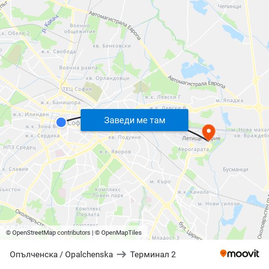 Опълченска / Opalchenska to Терминал 2 map