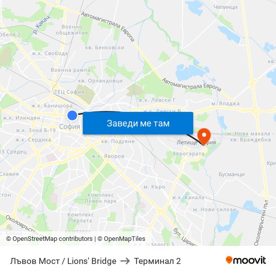Лъвов Мост / Lions' Bridge to Терминал 2 map