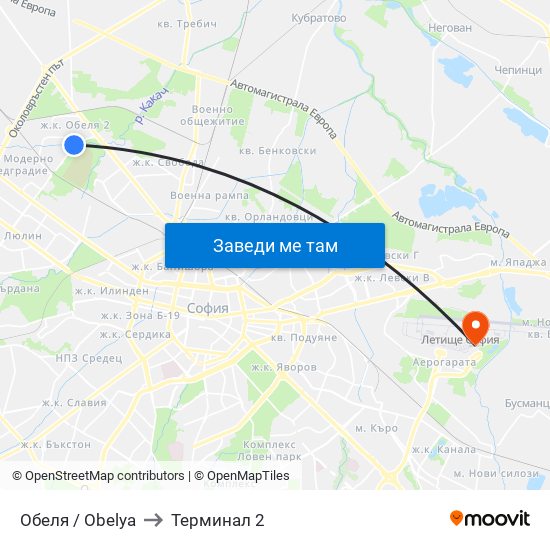 Обеля / Obelya to Терминал 2 map