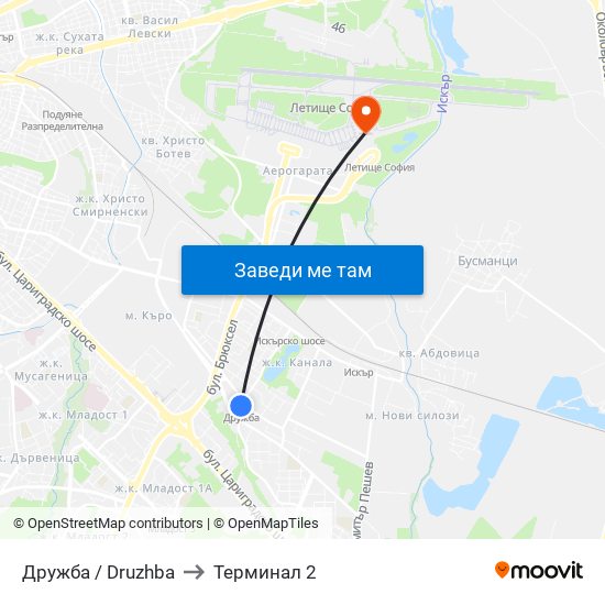 Дружба / Druzhba to Терминал 2 map