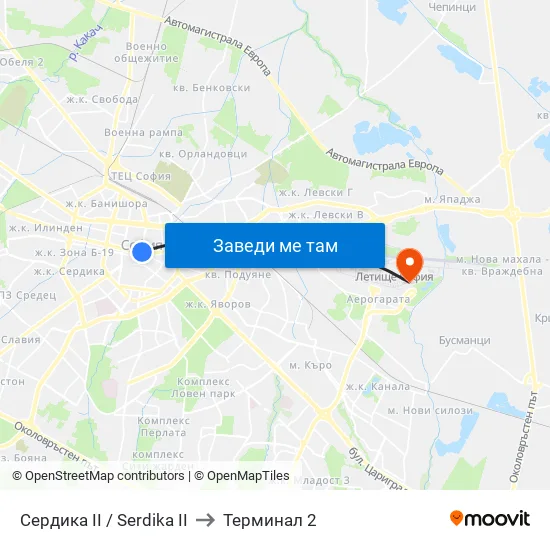 Сердика II / Serdika II to Терминал 2 map