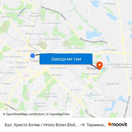 Бул. Христо Ботев / Hristo Botev Blvd. (0385) to Терминал 2 map