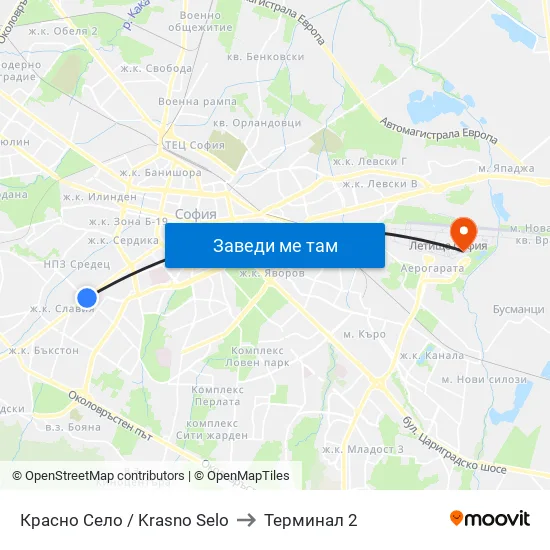 Красно Село / Krasno Selo to Терминал 2 map