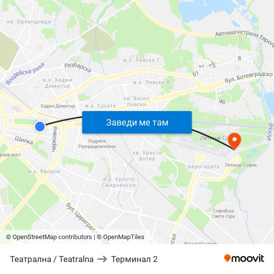 Театрална / Teatralna to Терминал 2 map