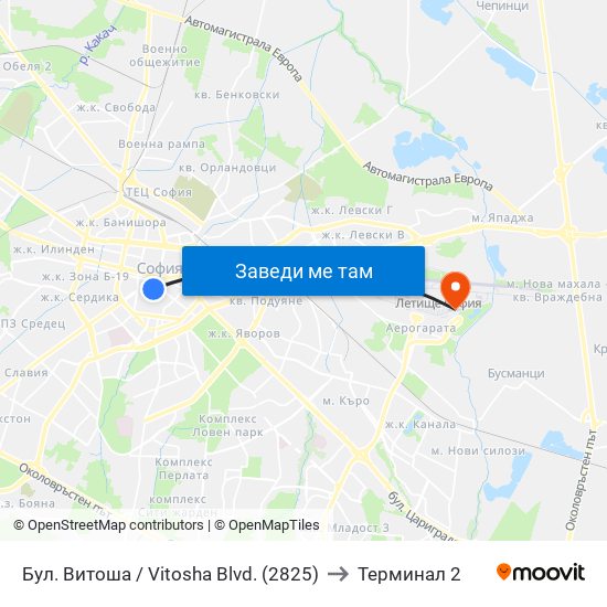 Бул. Витоша / Vitosha Blvd. (2825) to Терминал 2 map