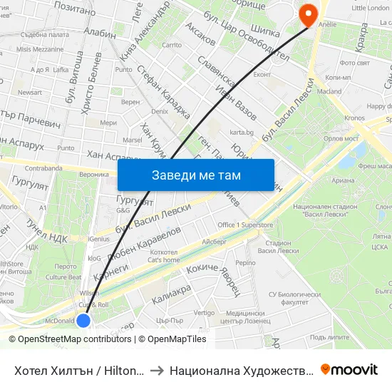 Хотел Хилтън / Hilton Hotel (0397) to Национална Художествена Академия map