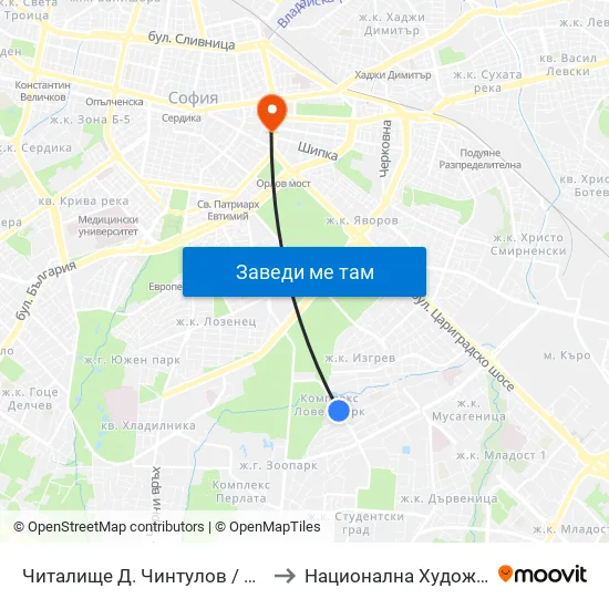 Читалище Д. Чинтулов / D. Chintulov Library (2366) to Национална Художествена Академия map