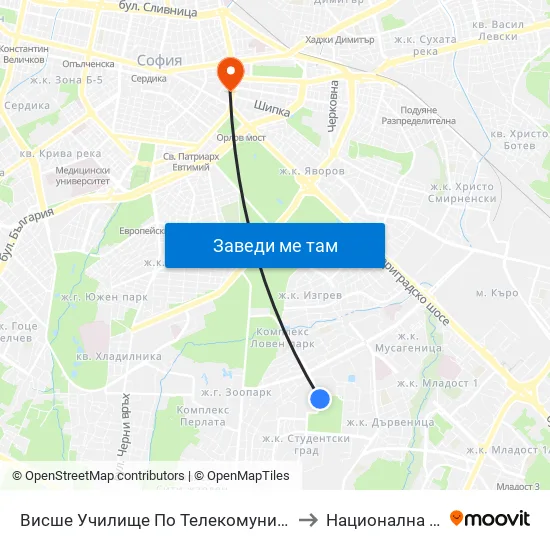 Висше Училище По Телекомуникации / University Of Telecommunications And Post (1397) to Национална Художествена Академия map