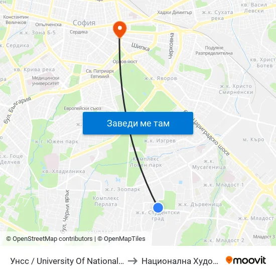 Унсс / University Of National And World Economy (1691) to Национална Художествена Академия map