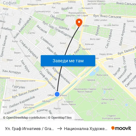 Ⓜ️ Ул. Граф Игнатиев / Graf Ignatiev St. (1914) to Национална Художествена Академия map