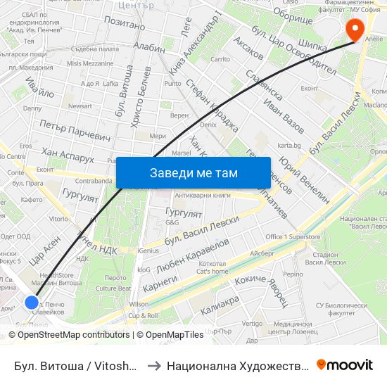 Бул. Витоша / Vitosha Blvd. (0302) to Национална Художествена Академия map