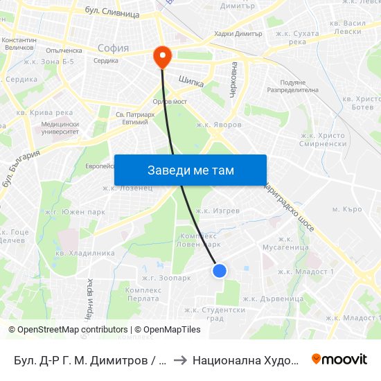 Бул. Д-Р Г. М. Димитров / G. M. Dimitrov Blvd. (0318) to Национална Художествена Академия map