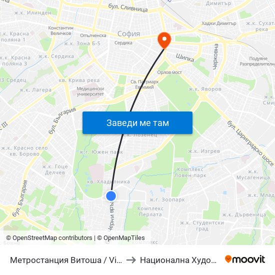 Метростанция Витоша / Vitosha Metro Station (2756) to Национална Художествена Академия map