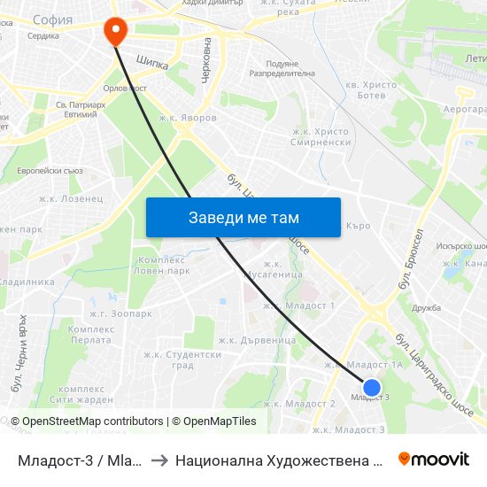 Младост-3 / Mladost 3 to Национална Художествена Академия map