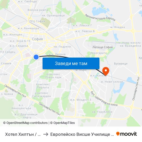 Хотел Хилтън / Hilton Hotel (0397) to Европейско Висше Училище По Икономика И Мениджмънт map