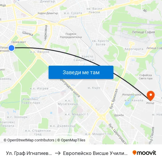 Ⓜ️ Ул. Граф Игнатиев / Graf Ignatiev St. (1913) to Европейско Висше Училище По Икономика И Мениджмънт map