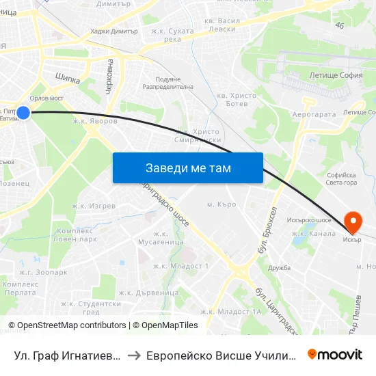 Ⓜ️ Ул. Граф Игнатиев / Graf Ignatiev St. (1914) to Европейско Висше Училище По Икономика И Мениджмънт map