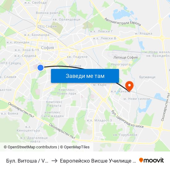 Бул. Витоша / Vitosha Blvd. (0302) to Европейско Висше Училище По Икономика И Мениджмънт map