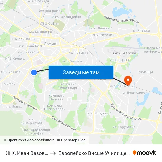 Ж.К. Иван Вазов / Ivan Vazov (0626) to Европейско Висше Училище По Икономика И Мениджмънт map