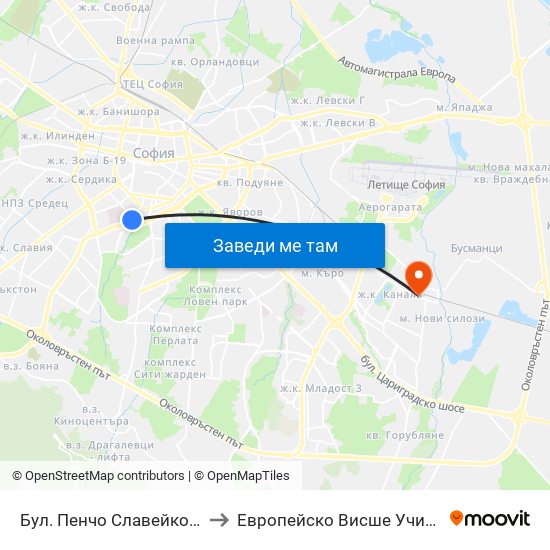 Бул. Пенчо Славейков / Pencho Slaveykov Blvd. (0356) to Европейско Висше Училище По Икономика И Мениджмънт map