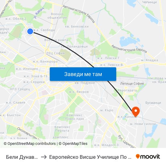 Бели Дунав / Beli Dunav to Европейско Висше Училище По Икономика И Мениджмънт map