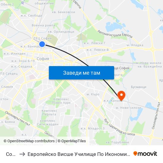 София to Европейско Висше Училище По Икономика И Мениджмънт map