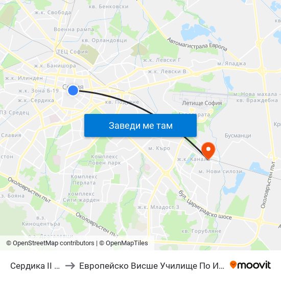 Сердика II / Serdika II to Европейско Висше Училище По Икономика И Мениджмънт map