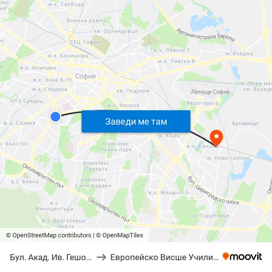 Бул. Акад. Ив. Гешов / Ivan Geshov Blvd. (0275) to Европейско Висше Училище По Икономика И Мениджмънт map
