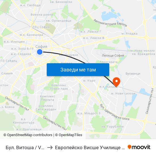 Бул. Витоша / Vitosha Blvd. (2825) to Европейско Висше Училище По Икономика И Мениджмънт map