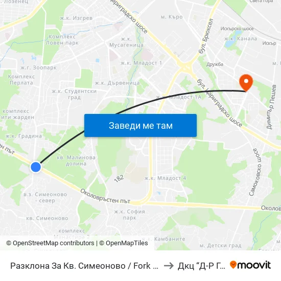 Разклона За Кв. Симеоново / Fork Road To Simeonovo Qr. (1459) to Дкц “Д-Р Грийнберг” map