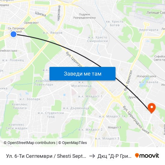 Ул. 6-Ти Септември / Shesti Septemvri St. (1807) to Дкц “Д-Р Грийнберг” map