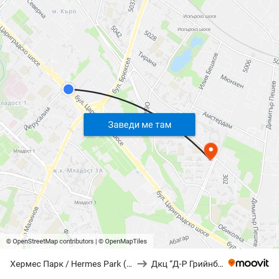 Хермес Парк / Hermes Park (2593) to Дкц “Д-Р Грийнберг” map