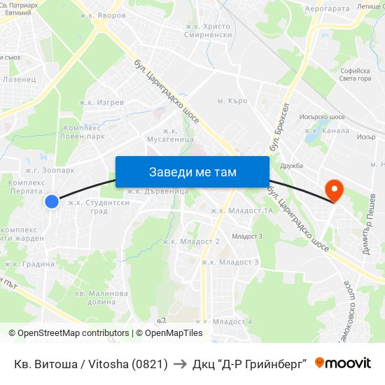 Кв. Витоша / Vitosha (0821) to Дкц “Д-Р Грийнберг” map