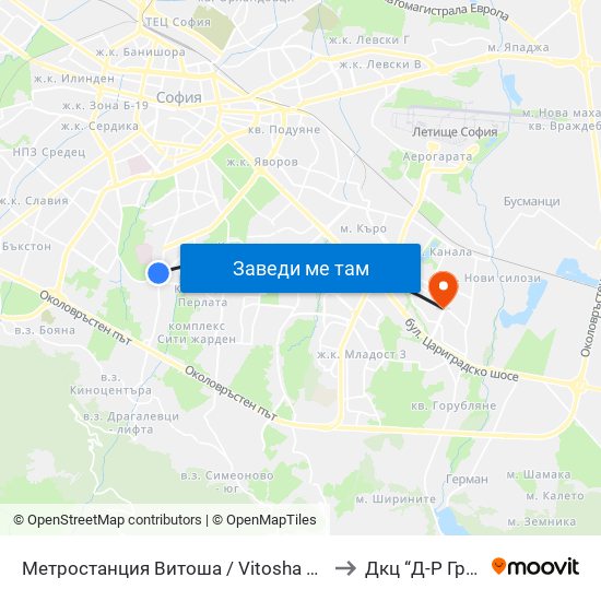 Метростанция Витоша / Vitosha Metro Station (2755) to Дкц “Д-Р Грийнберг” map