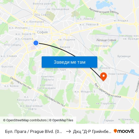 Бул. Прага / Prague Blvd. (0366) to Дкц “Д-Р Грийнберг” map